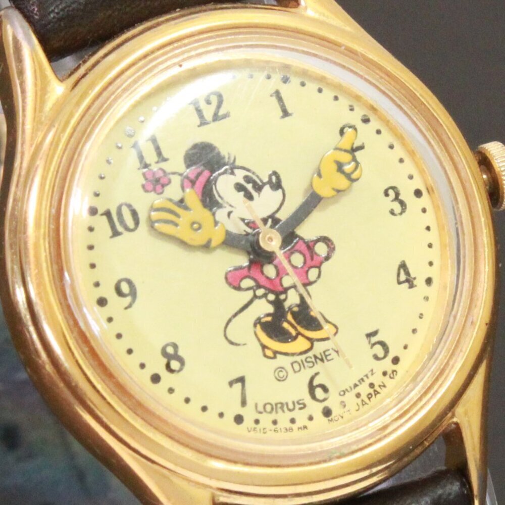 Lorus Ladies Mini Mouse Watch Gold Tone Case New Brown Leather Strap And Battery - Picture 12 of 14